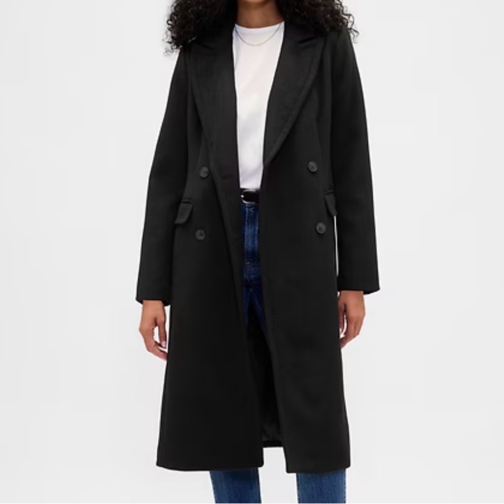 Gap Women Wool-Blend Chesterfield Coat Black Sz L